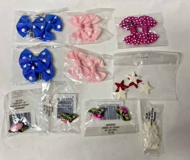 Lote de 10 paquetes de acentos de moda y costura - arcos, rosas, estrellas