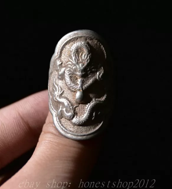 1.4" Alte chinesische Silber 12 Tierkreisjahr Drachenschmuck Runde Ring Statue