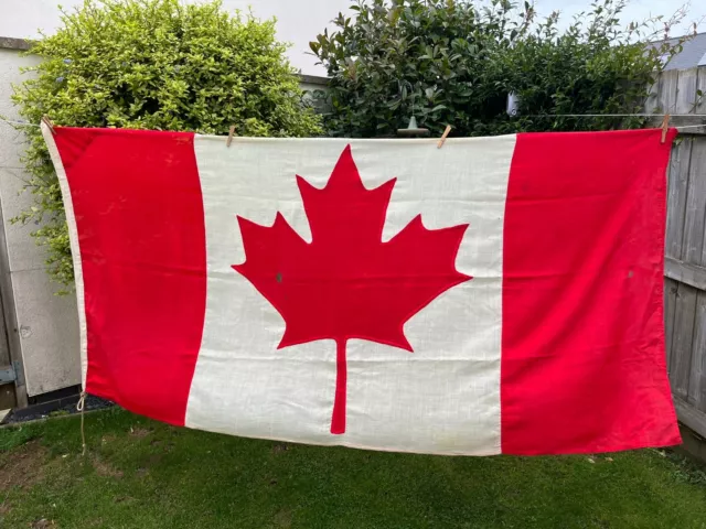 Vintage Canadian Canada Linen Flag 92" X 43" Panel Stitched