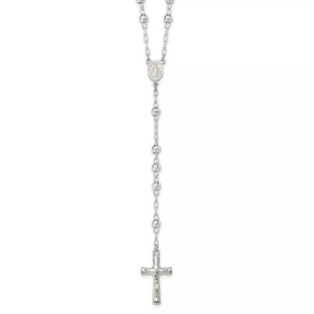 Sterling Silver Polished and Textured Bead Rosary 26" Necklace