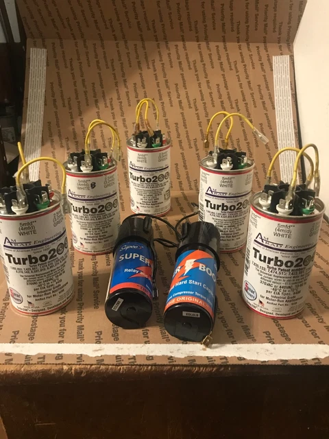 Lot (5) Amrad Turbo 200 Motor Capacitors Plus 2 Supco Super Boost