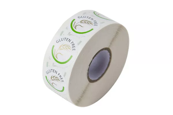 Gluten Free Food Warning Labels 25mm Round - 1000 Labels per Roll - Catering