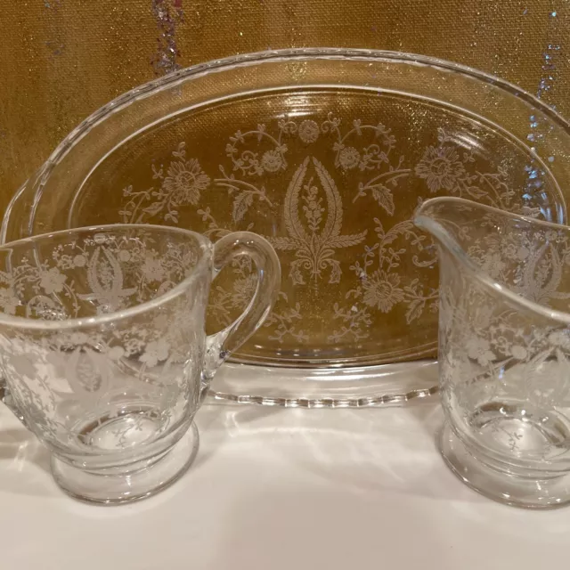 Martinsville Viking Crystal Prelude Creamer And Sugar With Tray