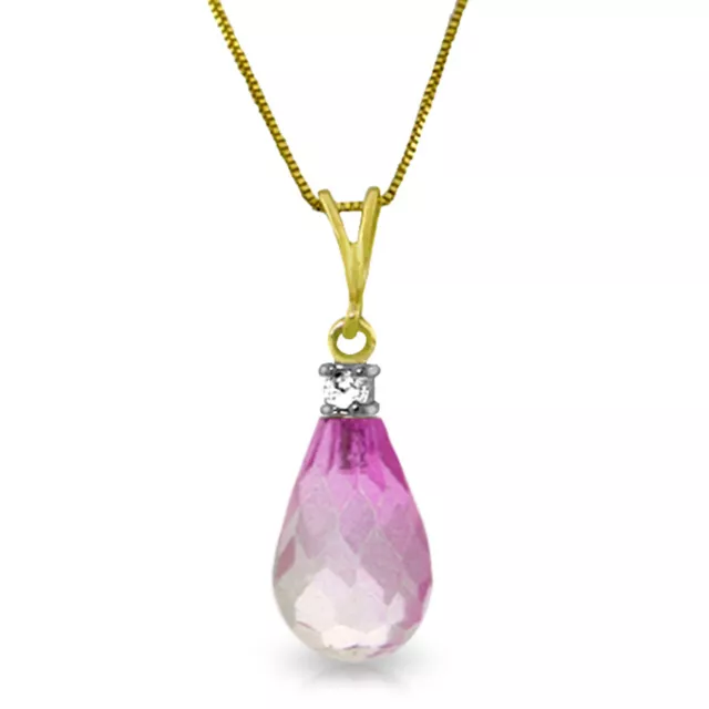 2.3 CTW 14K Solid gold fine Cotton Candy Pink Topaz Diamond Necklace 16-24"