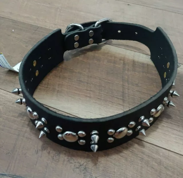 Wilson Dog Collar - Leather & Nickle SPIKE Dog Collar Black - 22 24 26 Studded!