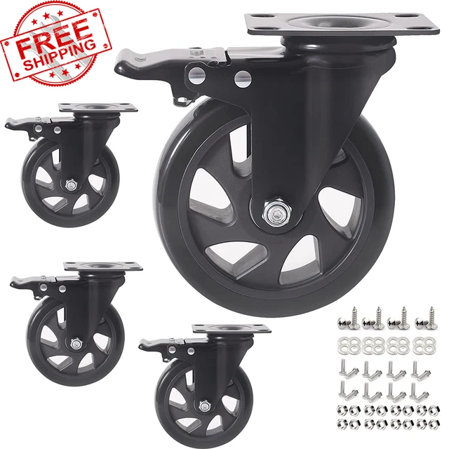 5 Inch Caster Wheels with Brake 2200Lbs,Heavy Duty Casters Set of 4,Swivel Plate