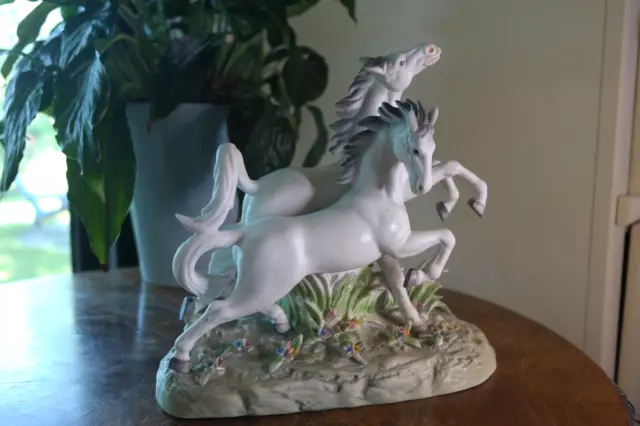 Horse Figurine, Porcelain Horses, White Horses Figure, Wild Horses Figurine