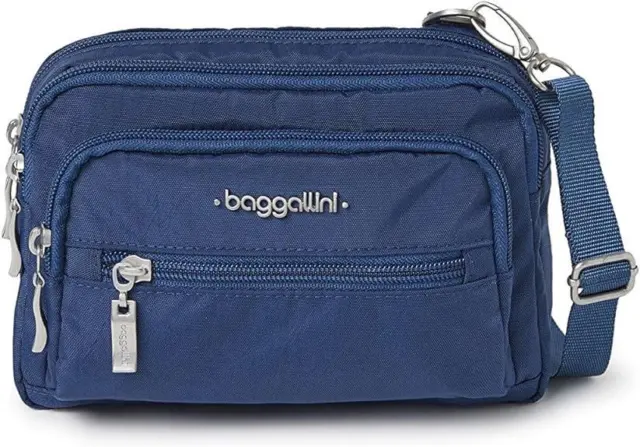 Baggallini Triple Zip Small Crossbody Bag for Women - 8x6 inch Convertible Fanny