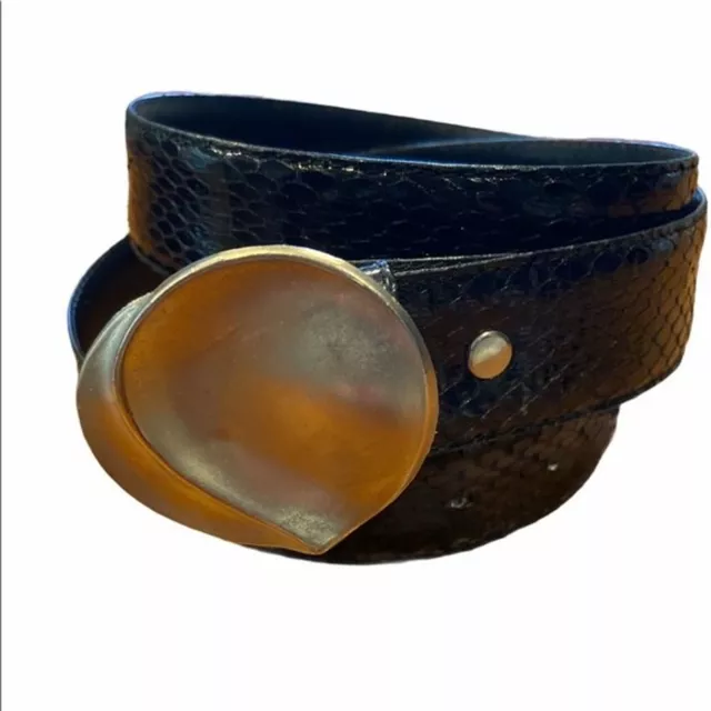 MZ Of NY Leather Snakeskin Belt Womens Sz L Funky Boho 90s Retro Art To Wear