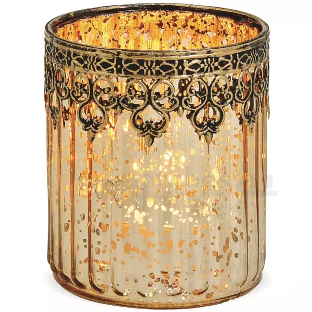 Teelichtglas Windlicht Orientalisch Marokko & Metalldekor gold antik 12 cm