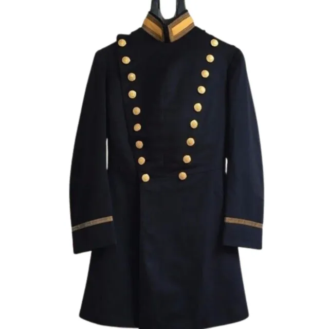 New Men's US WWI Army 1902 Cavalry Officer Military Black Long Coat