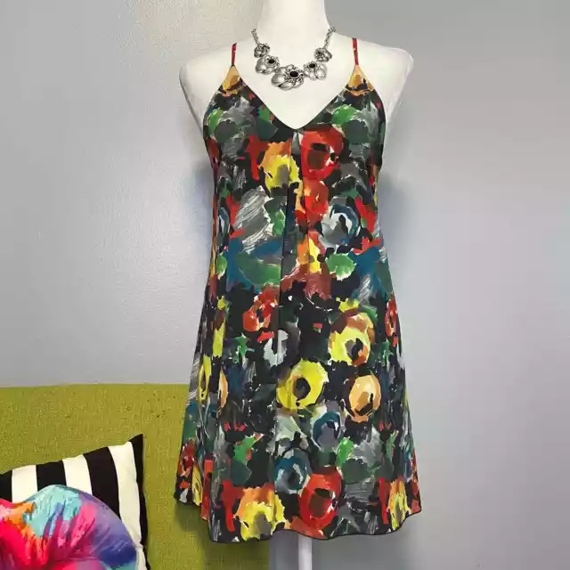 Alice + Olivia Fierra Abstract Floral Silk Mini Tank Slip Dress XS