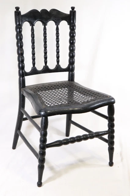 Vintage Woven Seat Childs Hand Painted Wooden Chair Black 12 Inch Seat