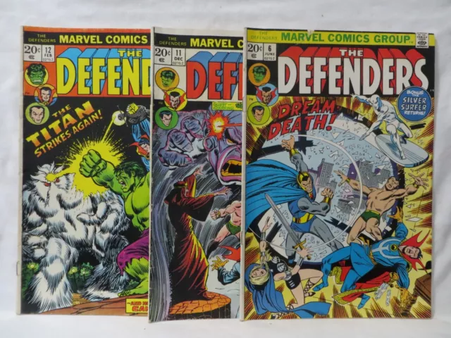 Lot Of 3 1973-74 Defenders Comics..vol.1..No.6,11,12..Marvel..silver Surfer!!!!!