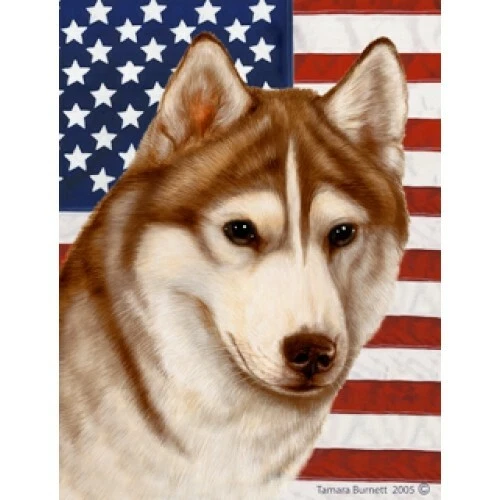 Patriotic (D2) House Flag - Red and White Siberian Husky 32230