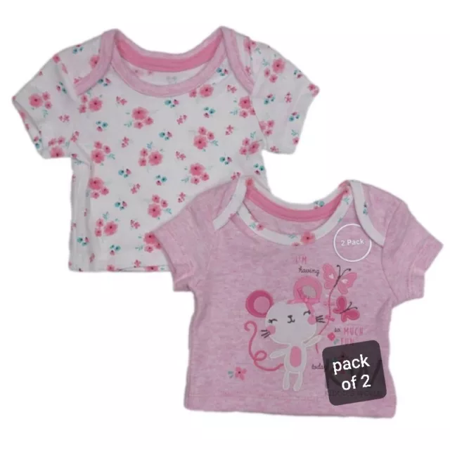 JobLot Of 12 Baby Girls Pink T Shirts 2 Pack Brand New Bulk Buy Wholesale