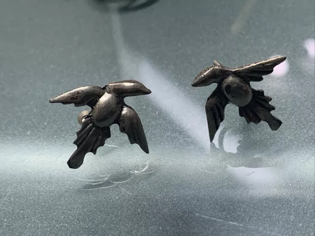 Vintage Sterling Silver 925 ANTIQUE MOLDED ARCHITECTURAL FLYING BIRD Earring 2