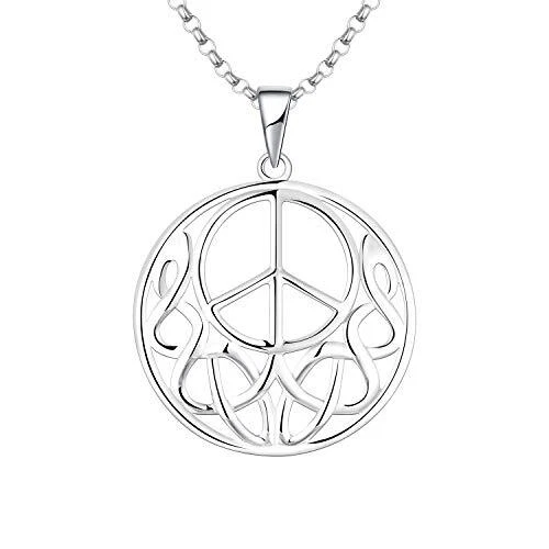 JO WISDOM Damen Halskette Friedenszeichen Peace-Zeichen Silber 925Kette Anhän...