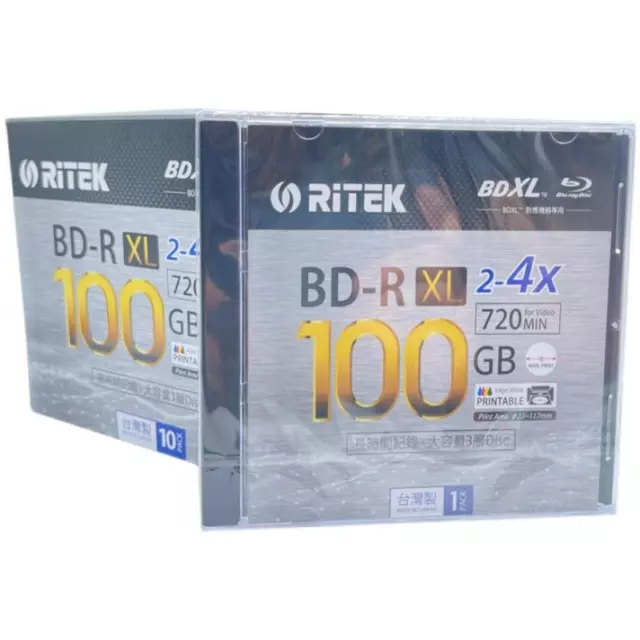 1 Pack Ritek 100GB BDXL BD-TL 2-4x Speed Printable Bluray DVD Disc Jewel Case