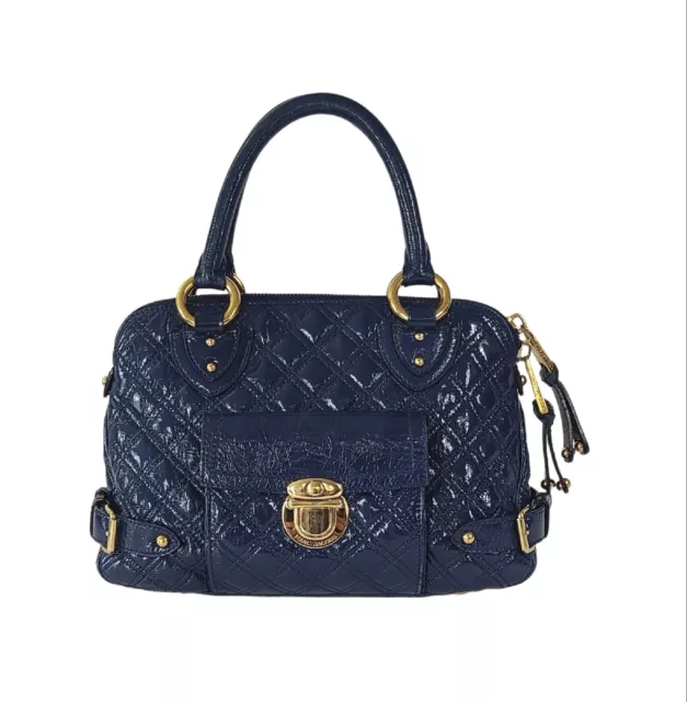 MARC JACOBS Navy Blue Patent Leather Quilted Shoulder Bag Italy