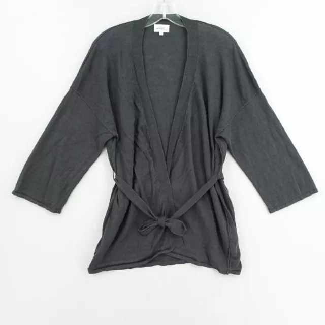 Hartford Alternative Classics Linen Belted Wrap Sweater Womens 2 Gray 3/4 Sleeve