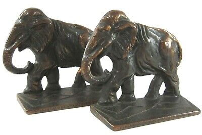 Vintage Elephant Sculpture Metal Bookends Copper Bronze Finish Cast Iron Verona
