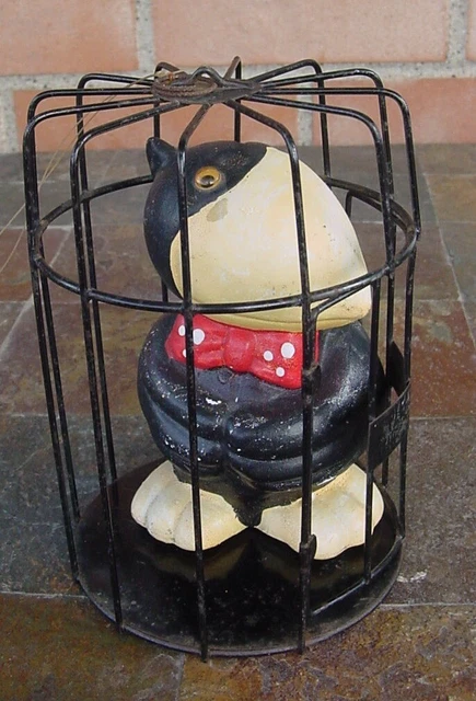 Heckle & Jeckle Magpie in Cage Vintage Still Bank 1950's/60's
