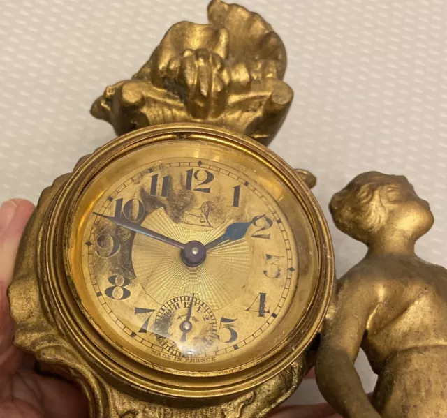 Art Nouveau Antique French Duverdrey et Bloquel Lady Nymph Gilt Metal Clock 9" 3