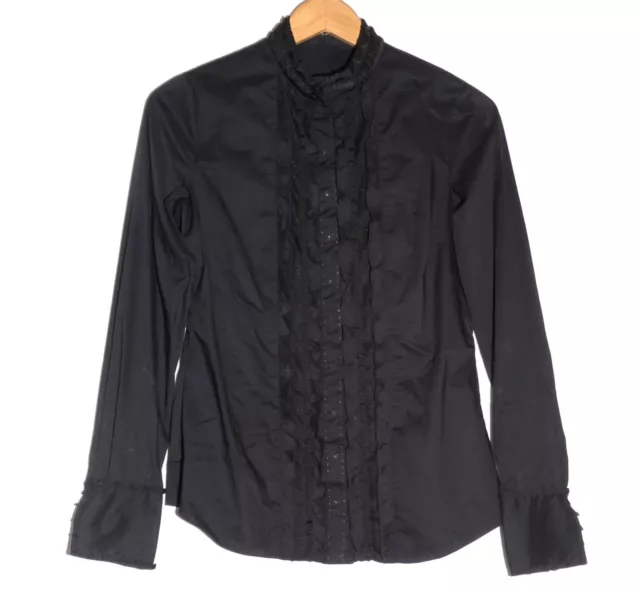 Elie Tahari Black Long Sleeve Ruffle Blouse Women's Size S/P