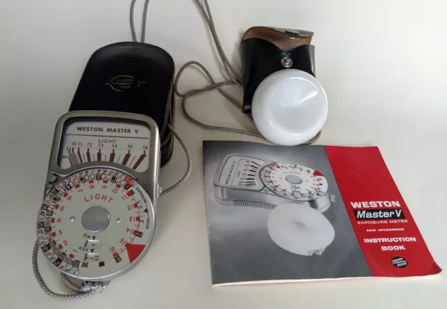 Weston Master V Exposure Meter with Case,  Invercone in Case, and Booklet