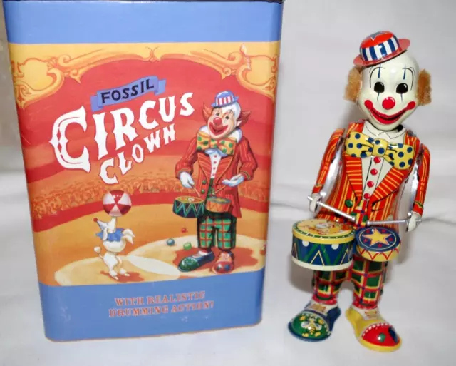 VINTAGE FOSSIL CIRCUS Clown Pocket Watch & Tin Toy Ltd VINTAGE FOSSIL CIRCUS Clown Pocket Watch & Tin Toy Ltd