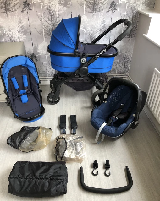iCandy Peach Black/Blue Travel System 3 In 1 Pushchair Stroller