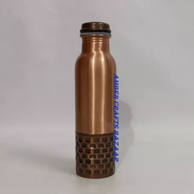 Botella de agua de cobre puro, diseño medio mate y martillado con capacidad...