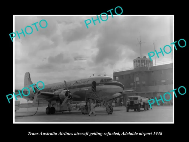 Old Large Historic Photo Of Taa Trans Australia Airlines Plane At Adelaide 1948