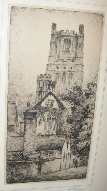 Vintage Antique Etching Of Ely Cathedral By F Robson Signed & Framed