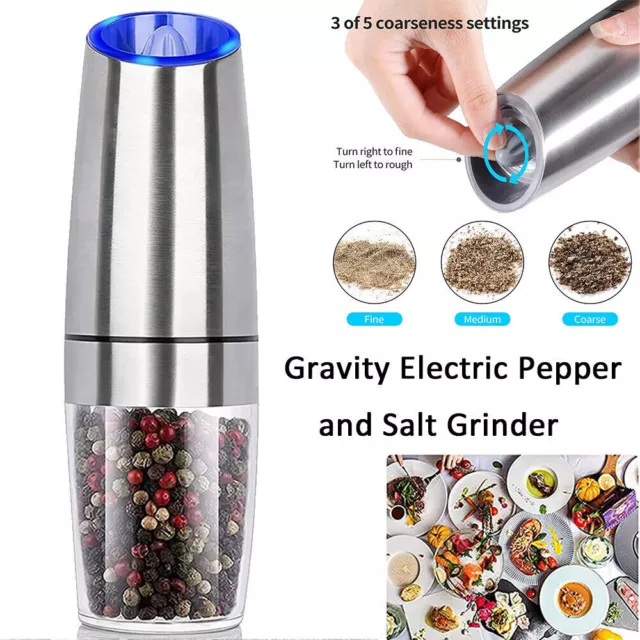 Automatic Gravity Electric Salt and Pepper Mills LED Grinder Battery-Operated UK