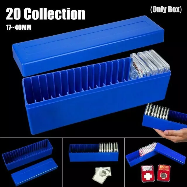 Storage Box Plastic Case for 20 Certified PCGS NGC Slabs Coin Holders Blue
