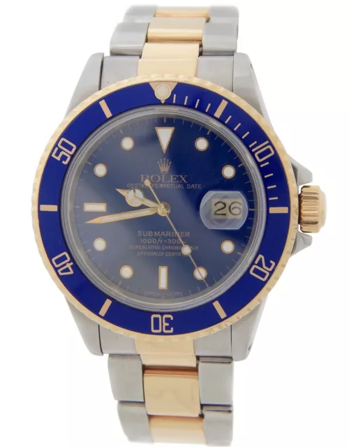 Rolex Submariner 2Tone 18k Yellow Gold Stainless Steel Watch Blue Sub Date 16803