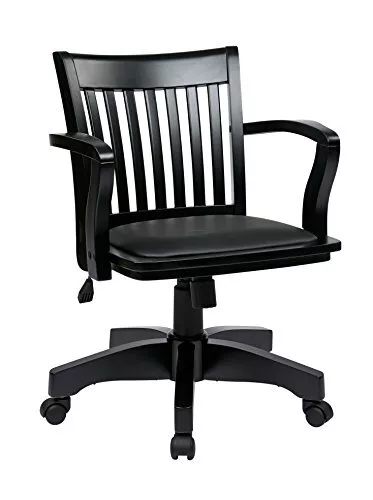 OSP Home Furnishings Deluxe Wood Banker's Desk Chair with Padded Seat, Adjust...