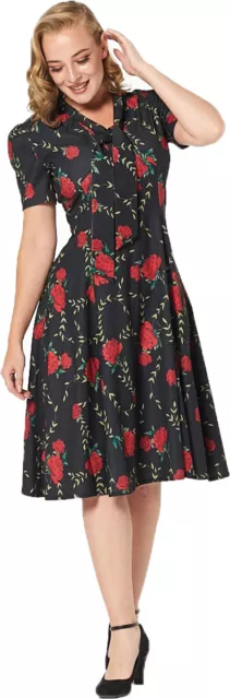 Timeless London AMARA Vintage ROSEN Floral Kurzarm SWING DRESS Kleid Rockabilly