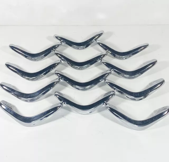 Boomerang Drawer Pulls Lot 12 Handles Chevron Chrome Vintage Mid-Century Estate