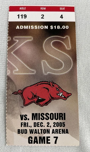 2005 12/02 Missouri at Arkansas Basketball Ticket-Thomas Gardner