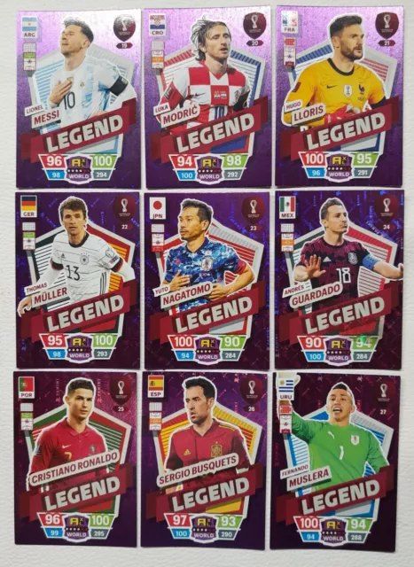 Panini World Cup Qatar 2022 Adrenalyn XL Legend  Lot de 9 cartes