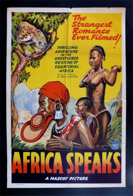 AFRICA SPEAKS ✯ CineMasterpieces 1SH ORIGINAL MOVIE POSTER 1930s TRIBAL BLACK