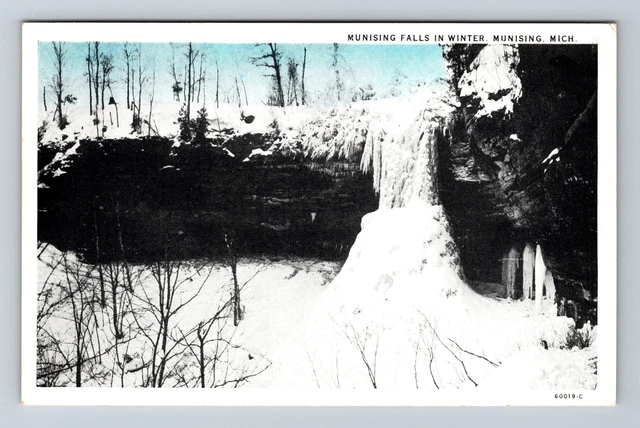 Munising MI-Michigan, Munising Falls in Winter, Antique Vintage Postcard