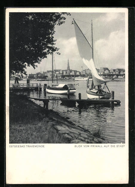 AK Travemünde, Blick vom Priwall auf die Stadt