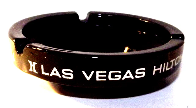 Vintage Las Vegas Hilton Collectible Ceramic Black Ashtray Casino