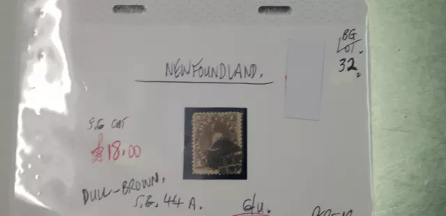 Newfoundland Dull Brown 1C Queen Vic Stamp G/U.