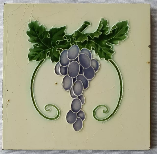 Antique Majolica Grape Vine Tile. Lea & Bolton. C1905.