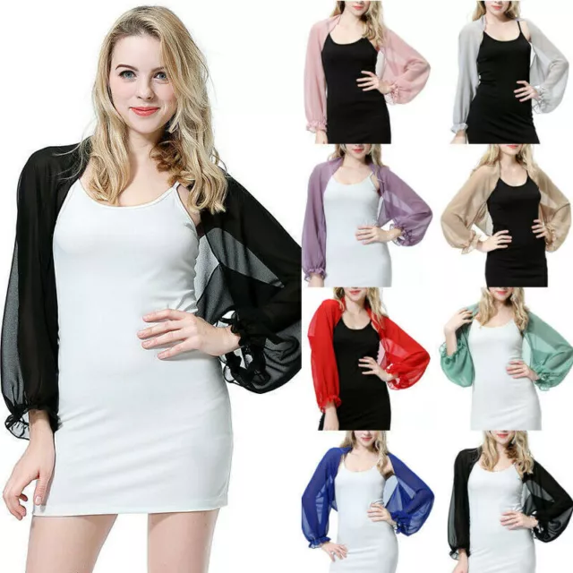 Women's Sheer Mesh Chiffon Bolero Shrug Summer Long Sleeve Crop Cardigans Tops